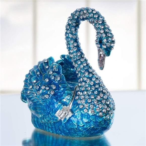 Blue Swan Animal Jewelry Trinket Box Hinged Collectible Figurines for Home Decor - Picture 2 of 6